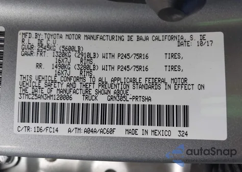 2017 Toyota Tacoma Sr V6 z USA, uszkodzony, nr VIN 3TMCZ5AN3HM120006